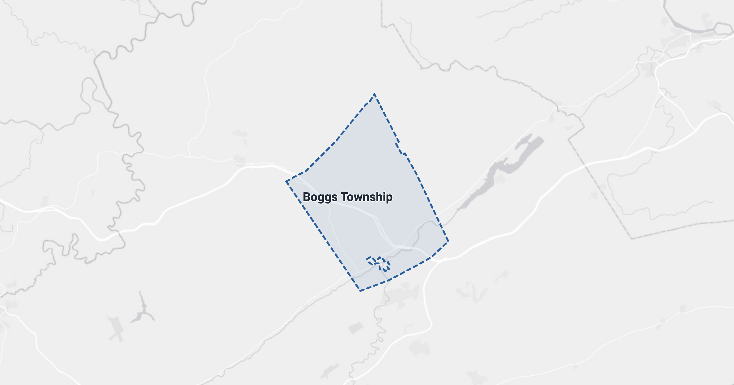 Map of Boggs Township, PA with the area boundary outlined