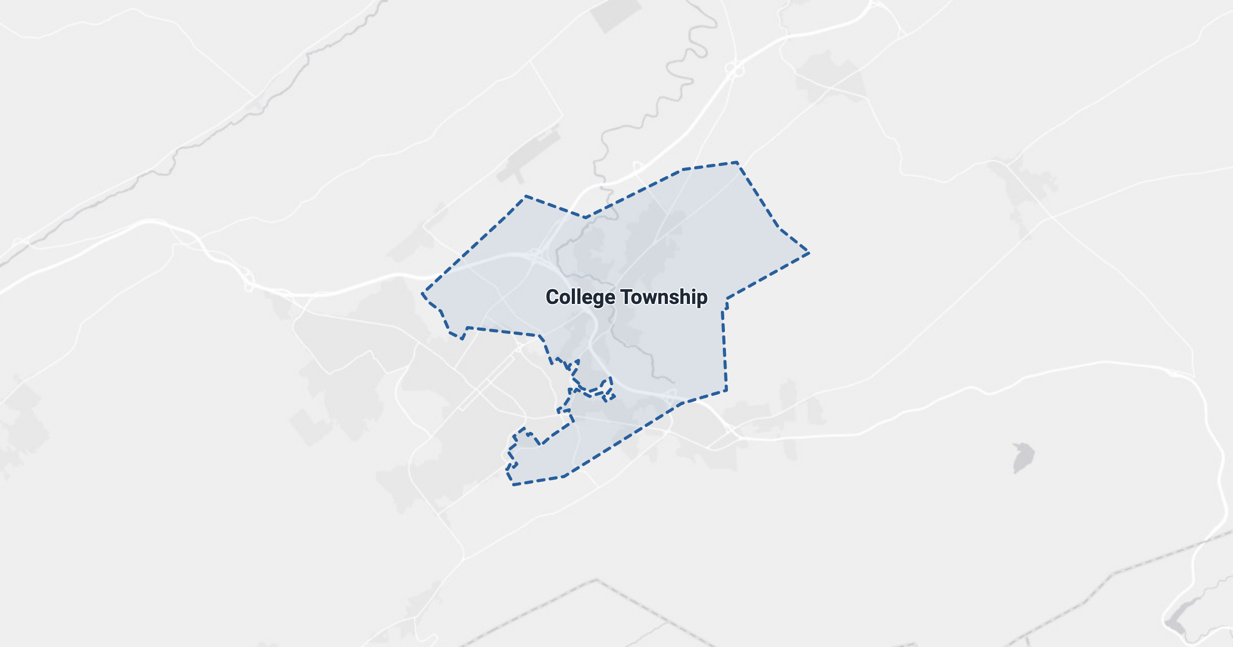 Map of College Township, PA with the area boundary outlined