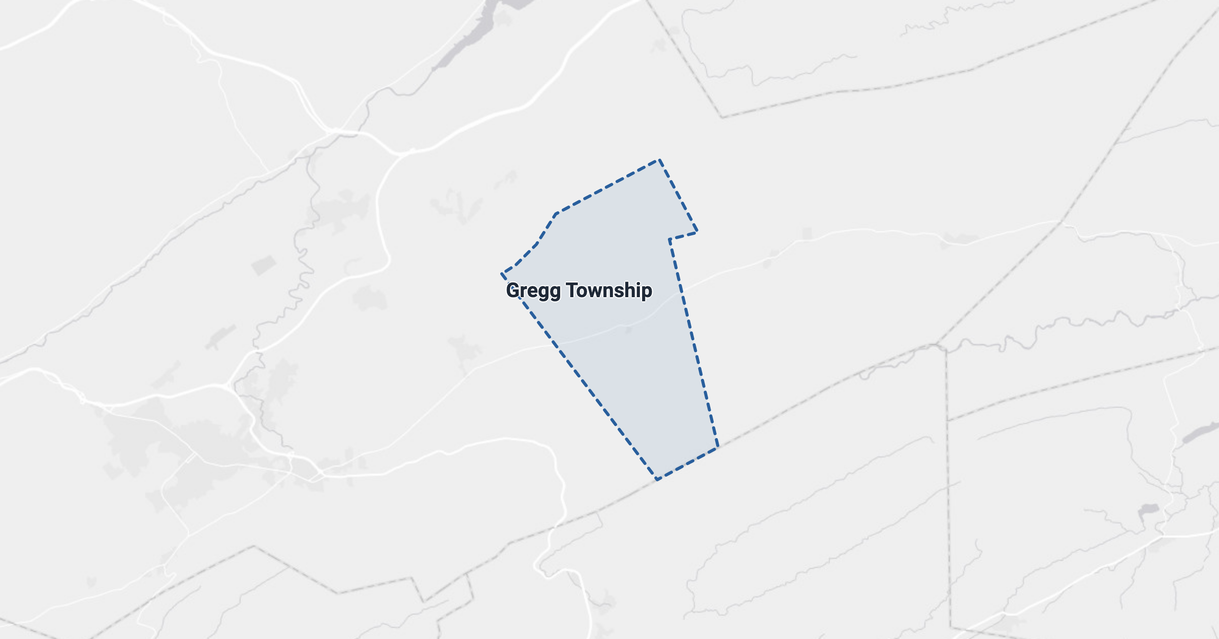Map of Gregg Township, PA with the area boundary outlined