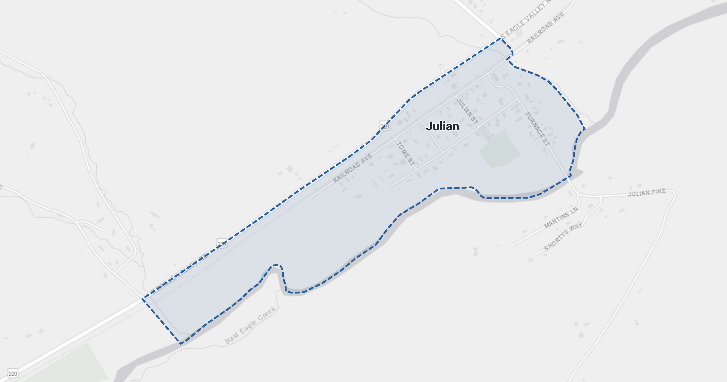 Map of Julian, PA with the area boundary outlined