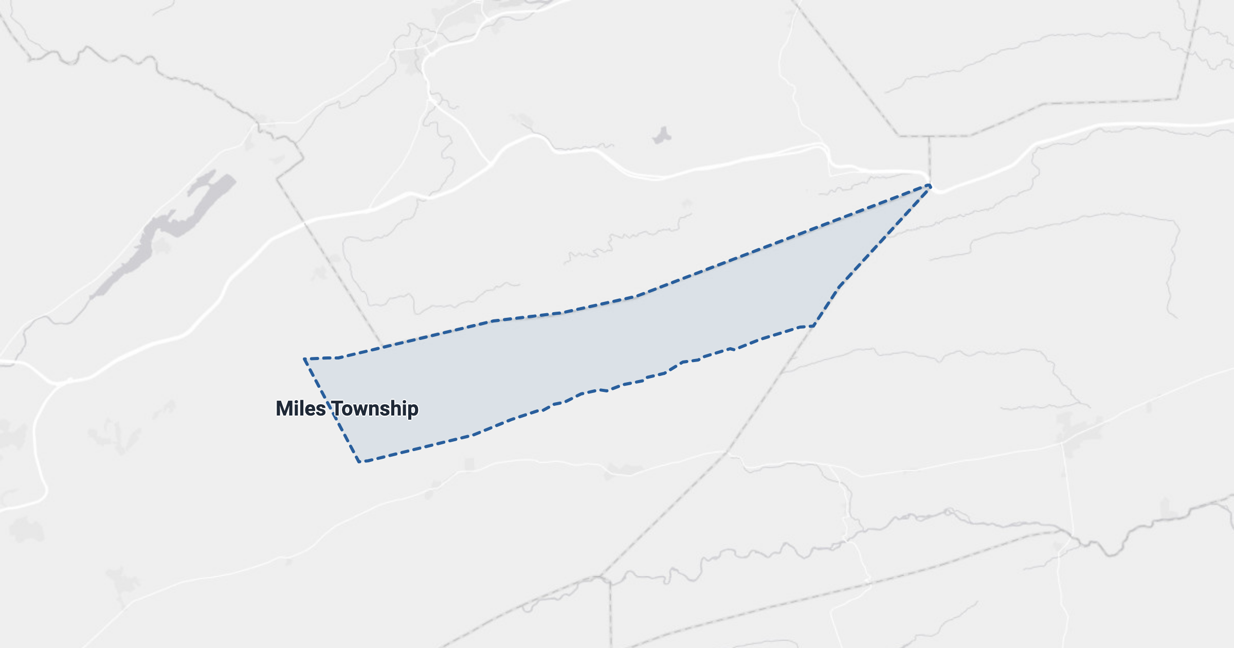 Map of Miles Township, PA with the area boundary outlined