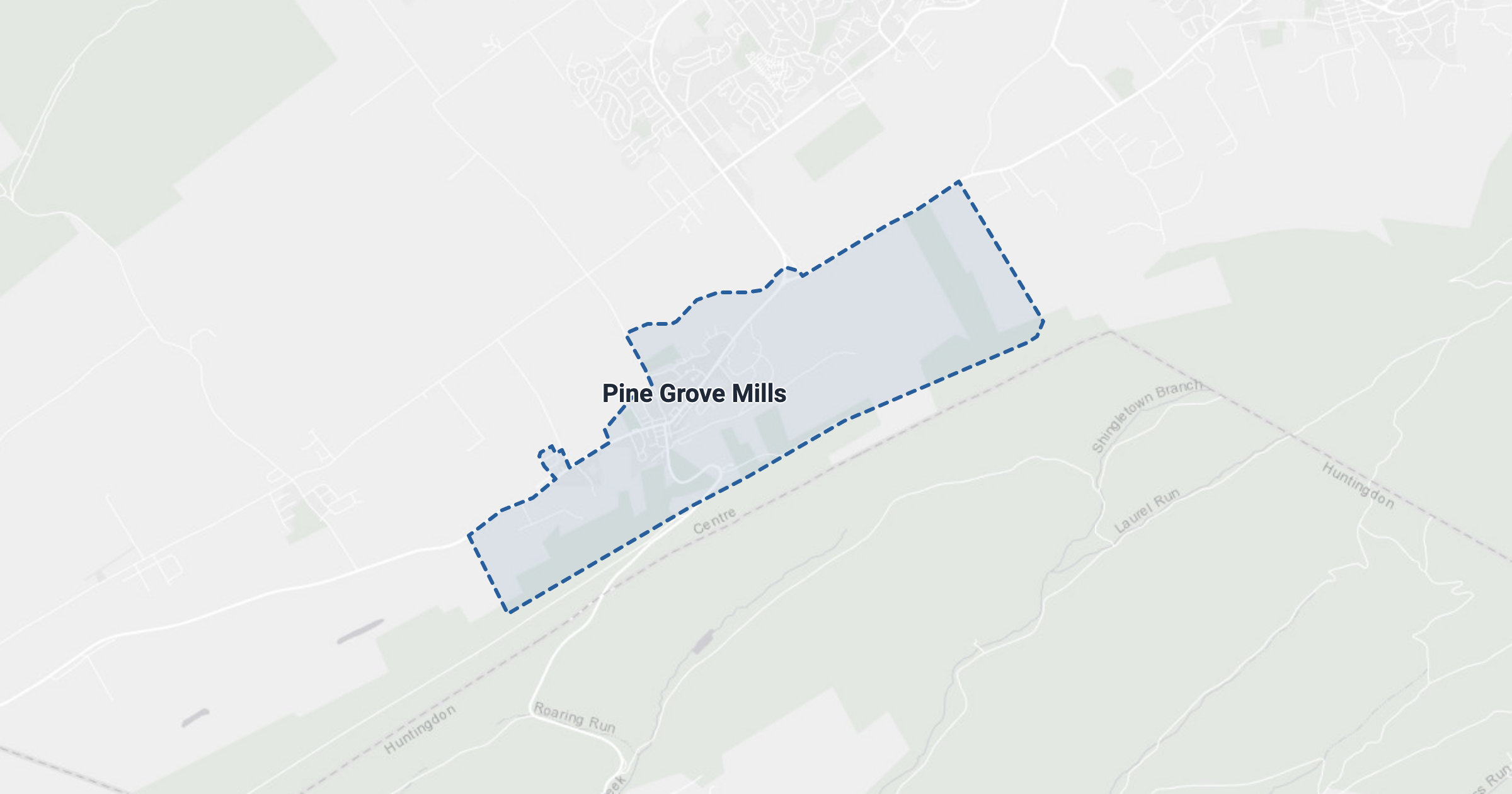 Map of Pine Grove Mills, PA with the area boundary outlined