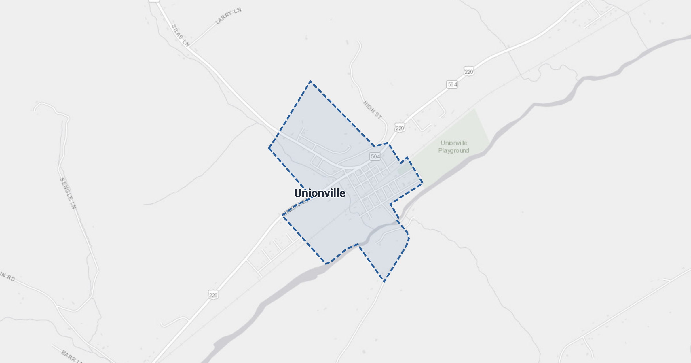 Map of Unionville, PA with the area boundary outlined